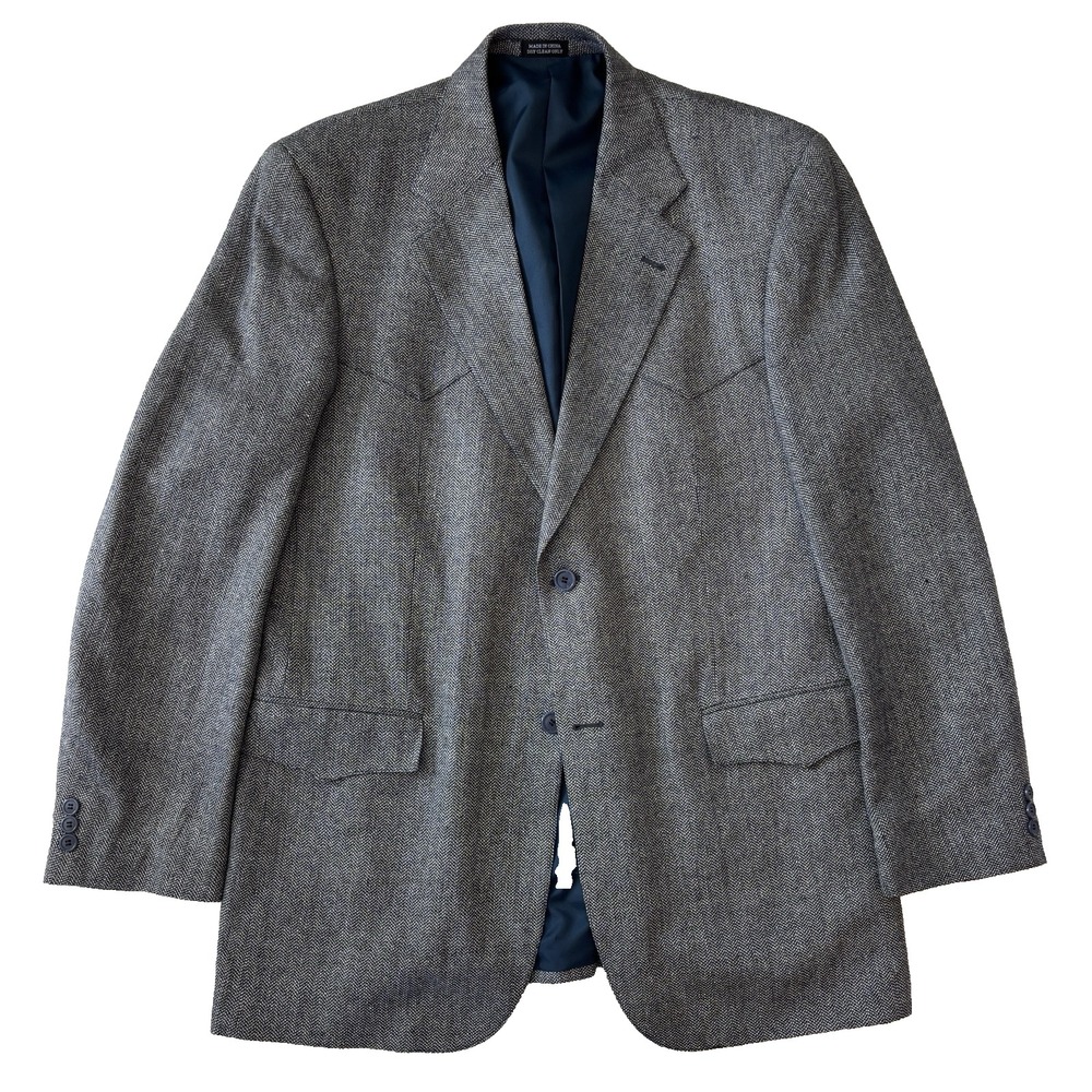 gray herringbone Red‎ Lodge western blazer jacket 100% Silk sport suit coat 42 L